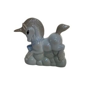 Vintage Ceramic Unicorn Figurine Sitting on Clouds, Whimsical Decor, MCM Style